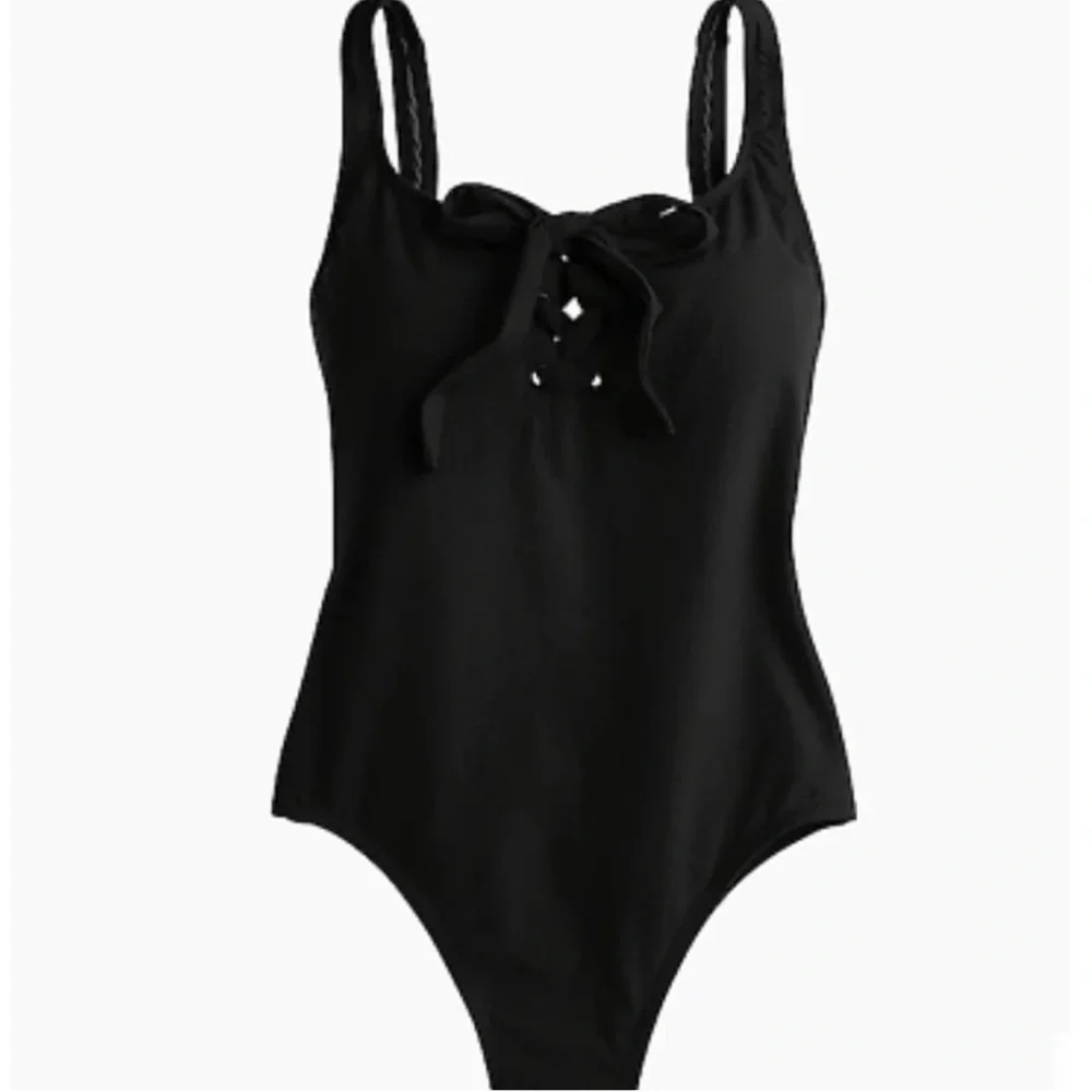 J. Crew Textured Pique Lace Up One Piece Tank Swimsuit Beach Black Size 4 NWOT